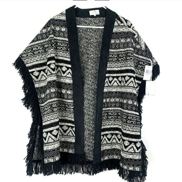 Tweed Sweater Jacket Womens Open Front Cardigan Boho Cape XS NWT - Picture 3 of 11